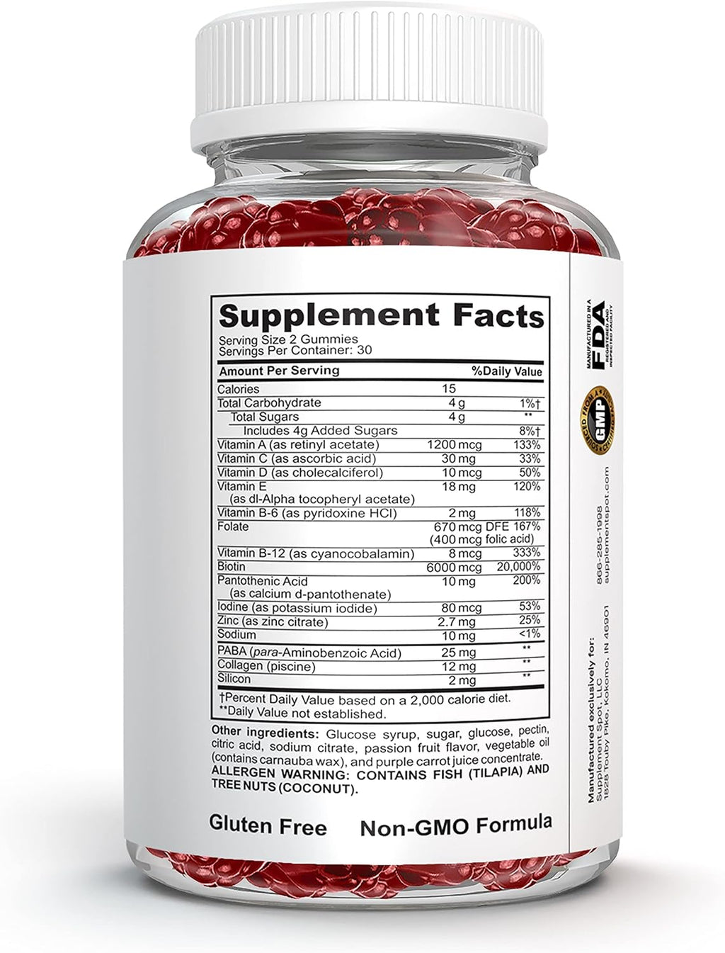 Gominolas de Biotina 6000 mcg con Colágeno para Cabello, Piel y Uñas - Sabor Maracuyá (60 Unidades)