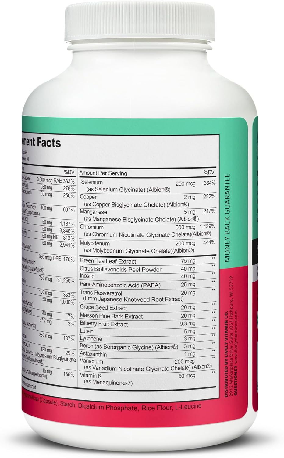 Multivitamínico Lively Vitamin Co - 37 Vitaminas, Minerales y Extractos - 240 Cápsulas Vegetarianas