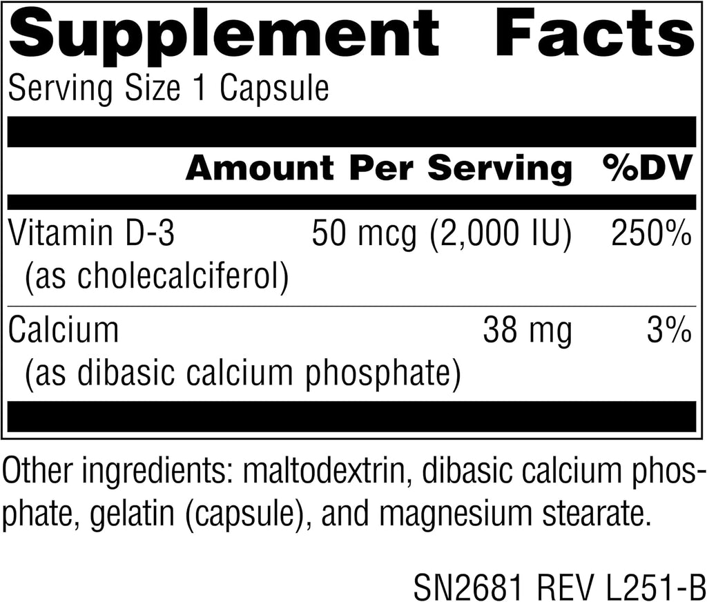Source Naturals Vitamina D3 2000 IU (50 mcg) - 400 Cápsulas