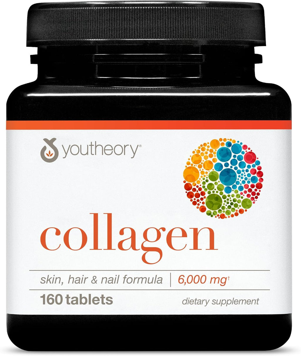 Youtheory Advanced Collagen con Vitamina C - 6,000 mg de Péptidos de Colágeno Hidrolizado - 160 Tabletas