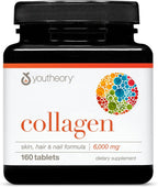 Youtheory Advanced Collagen con Vitamina C - 6,000 mg de Péptidos de Colágeno Hidrolizado - 160 Tabletas
