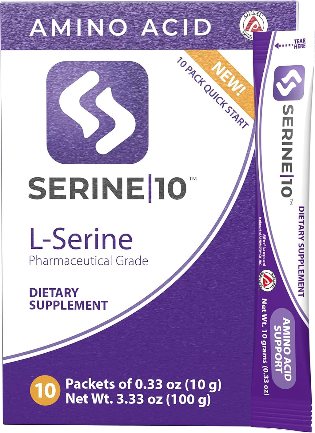 SERINE10 L-Serina Nootrópicos Sobres - Apoya la Salud Cerebral, Memoria, Concentración y Producción de Serotonina, L-Triptófano y L-Cistina - 10 Sobres Premidos con 10 Gramos (10000 mg)