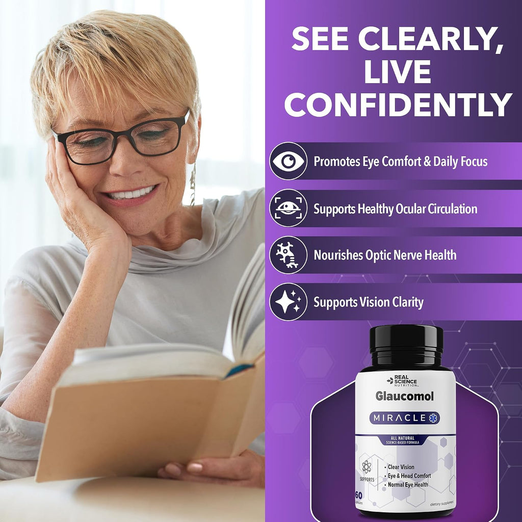 Real Science Glaucomol Miracle - Suplemento Ocular Natural con Vitaminas C, D y B12 para Apoyo del Nervio Óptico y Circulación Ocular – 60 Cápsulas