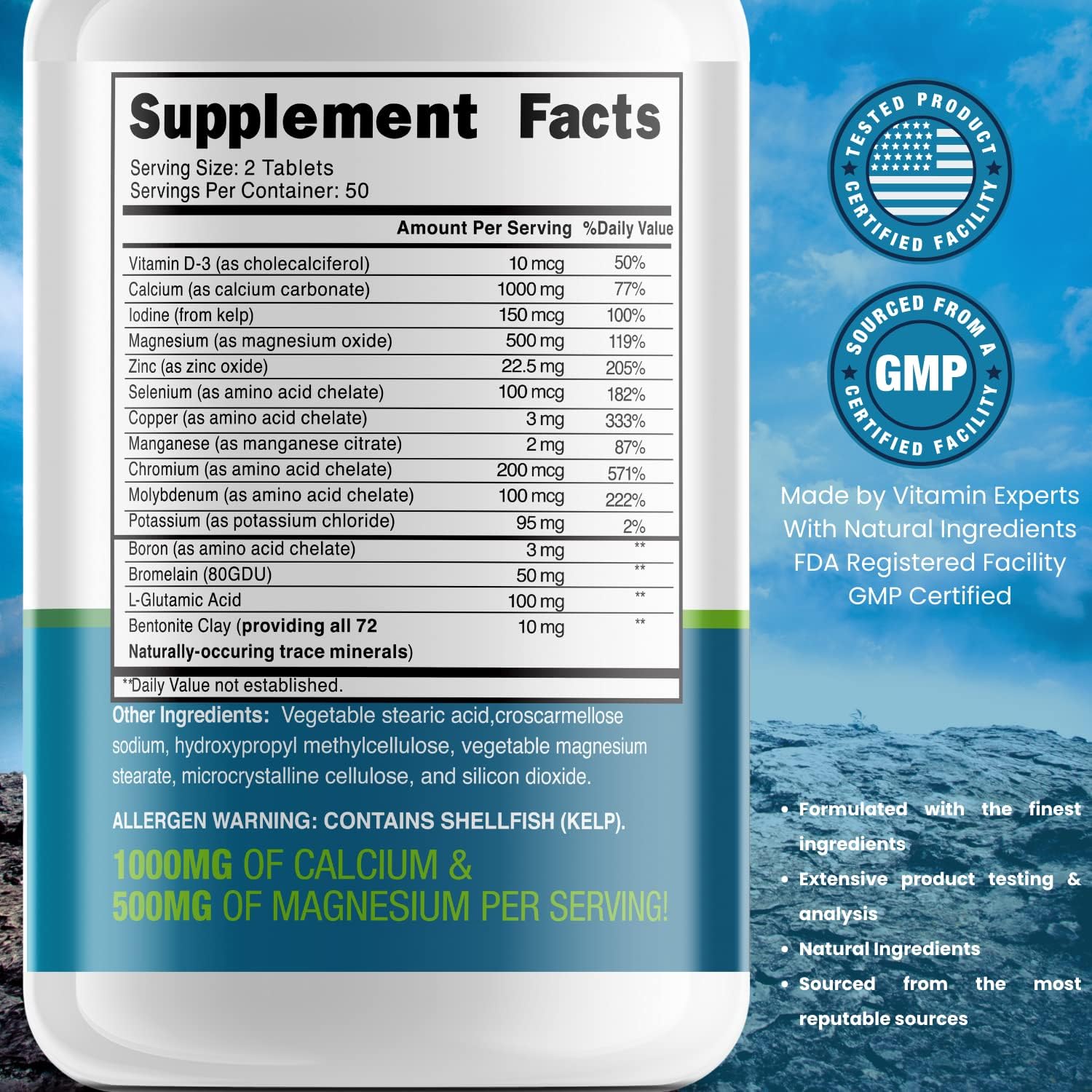 Complejo de Minerales Traza Grow Vitamin - 70+ Nutrientes Esenciales - 100 Comprimidos