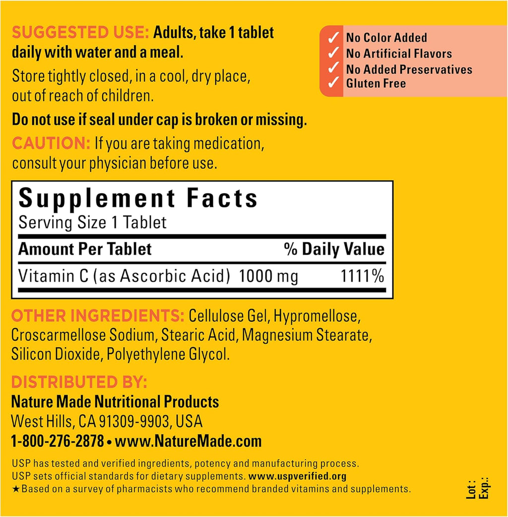 Nature Made Vitamina C Extra Fuerte 1000 mg - 300 Tabletas