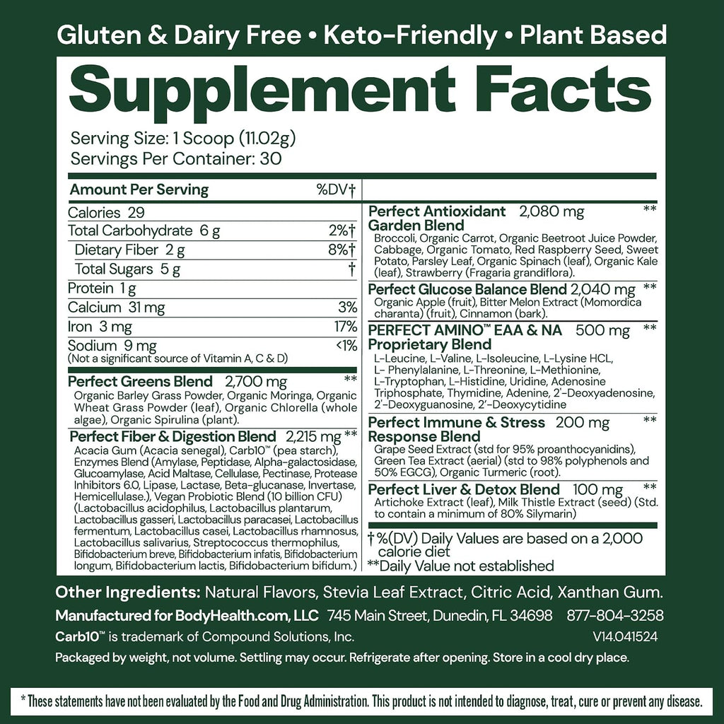 BodyHealth Perfect Greens Formula - Superfood en Polvo Sabor Manzana Verde (30 Porciones)