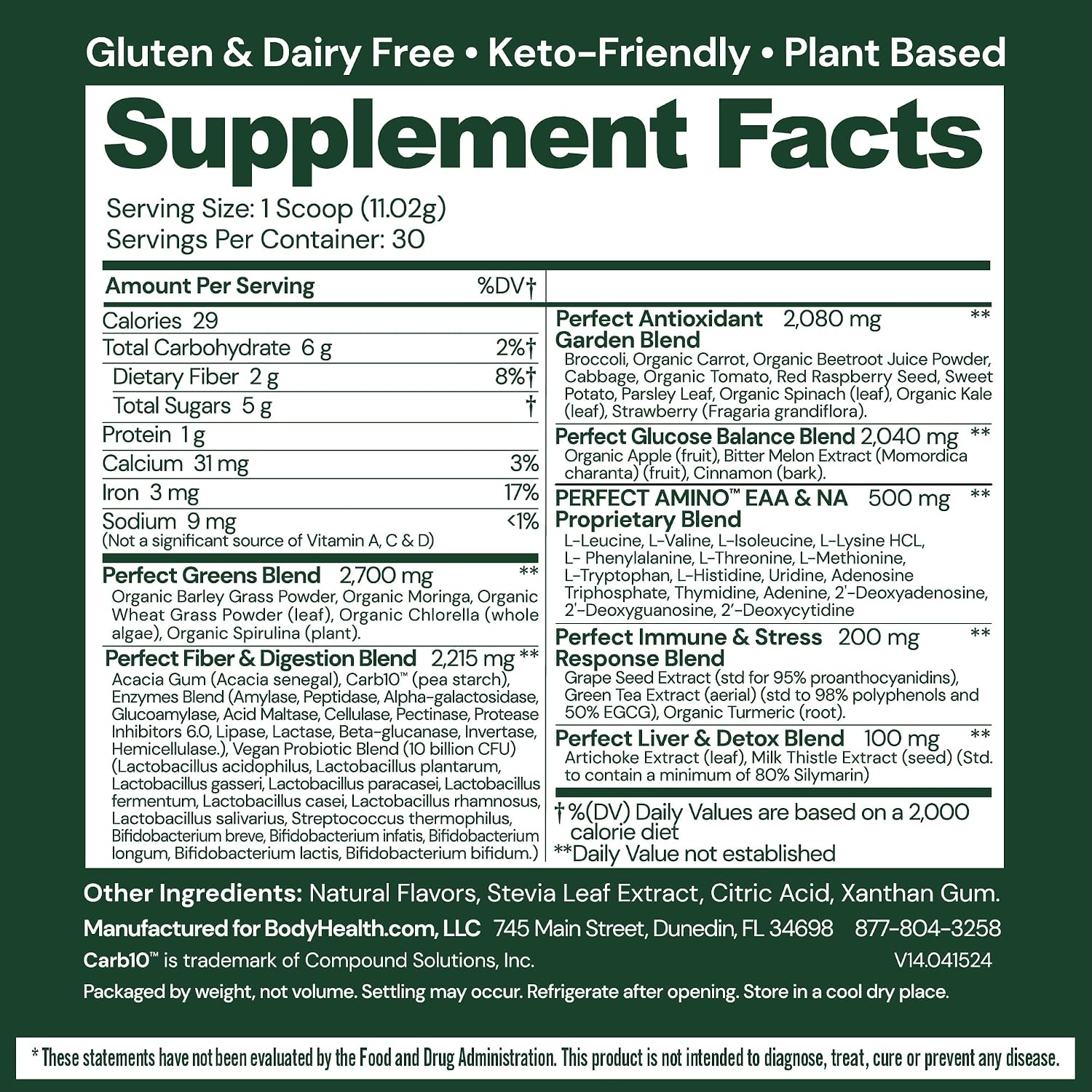 BodyHealth Perfect Greens Formula - Superfood en Polvo Sabor Manzana Verde (30 Porciones)