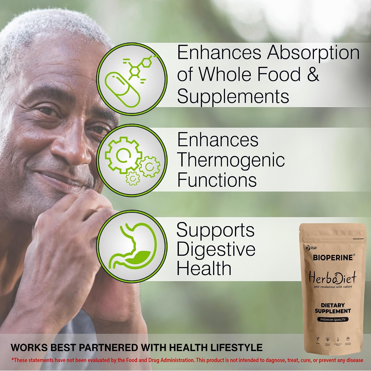 Herbadiet Bioperine Powder | Extracto de Pimienta Negra con Piperina 95% | Potenciador de Biodisponibilidad (14 g / 0.5 oz)