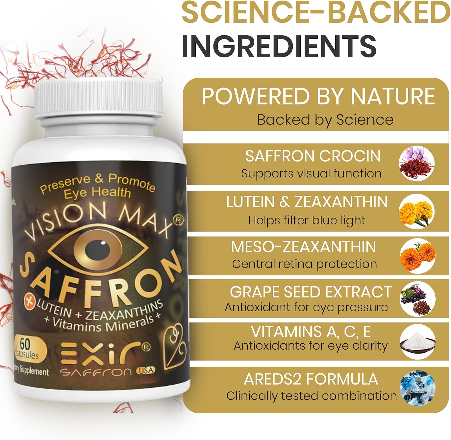 EXIR Vitaminas para los Ojos – Suplemento Nutricional para la Salud Visual, 60 Cápsulas