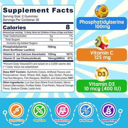 Nextdia Phosphatidylserina 100mg Gomitas – Vitamina C (125 mg): Ácido ascórbico que contribuye a la función – Image 2