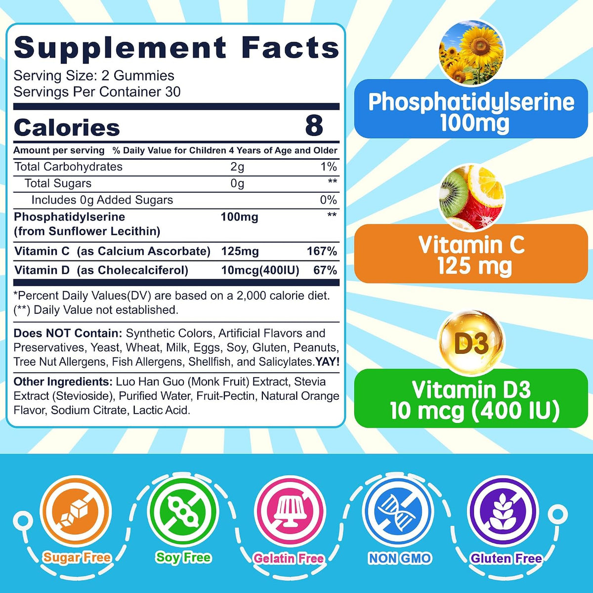 Nextdia Fosfatidilserina 100mg Gominolas de – Vitamina C (125 mg): La vitamina C contribuye al funcionamiento – Image 2