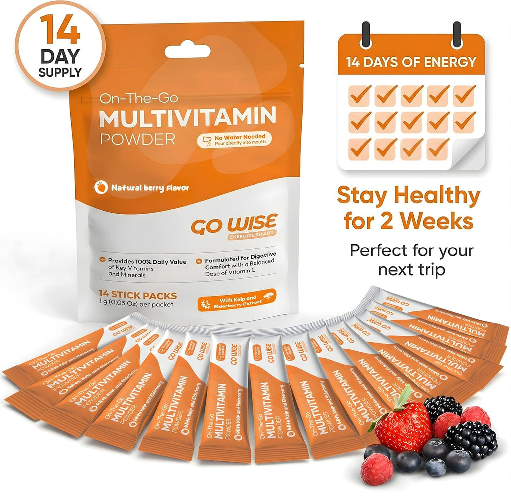 Go Wise Multivitamínico en Polvo - Bariátrico, Sin Pastillas, Vegano, Sabor Berry Natural