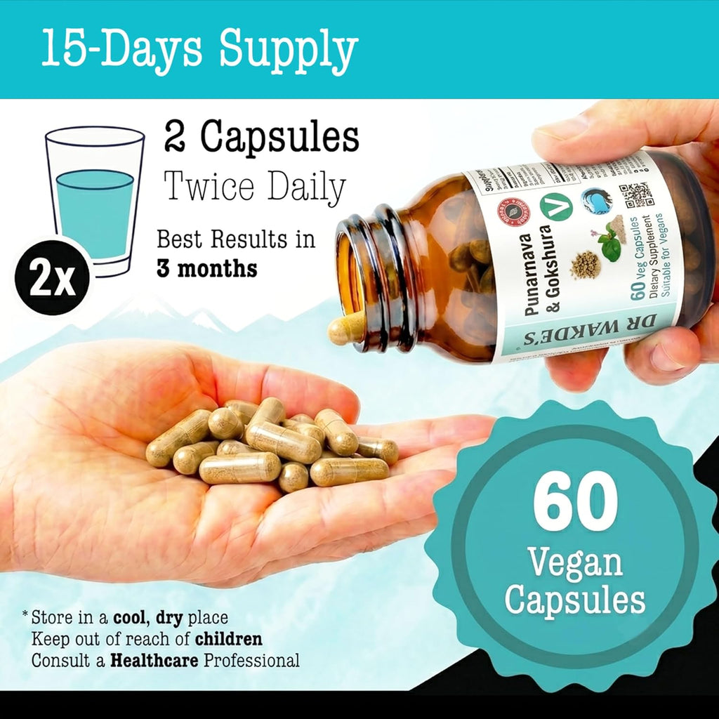 DR WAKDE'S Punarnava and Gokshura Capsules - 60 Cápsulas Veganas