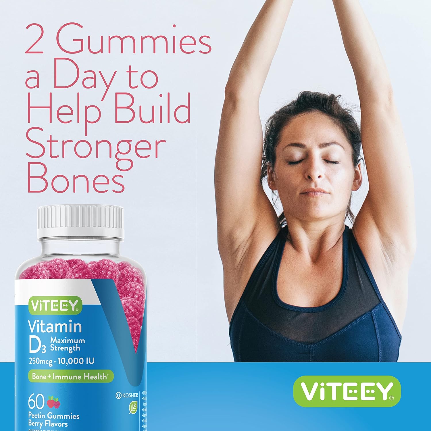 Viteey Vitamin D3 Gummies - 10.000 UI (250 mcg) - 120 Gominolas para Adultos y Jóvenes