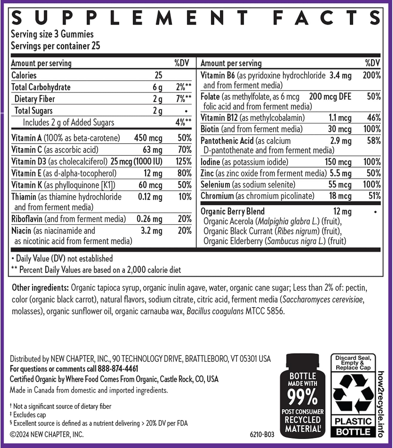 New Chapter Multivitamínico para Hombres en Gominolas, 57% Menos Azúcar, con Vitaminas C, D3 y Zinc, No-GMO, Sin Gluten, Sabor Baya-Cítrico, 75 Unidades