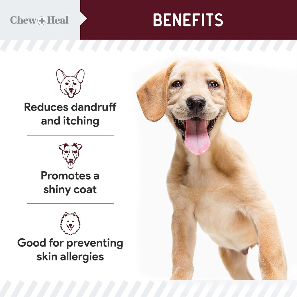 Dog Skin and Coat Supplement - 360 Soft Chew Omega Treats para Alergias de Piel - Mezcla de Aceite de Salmón con Ácidos Grasos Esenciales, Omega 3, 6, Vitaminas, Minerales - Hecho en USA (2 Paquetes de 180, Sabor Cordero)