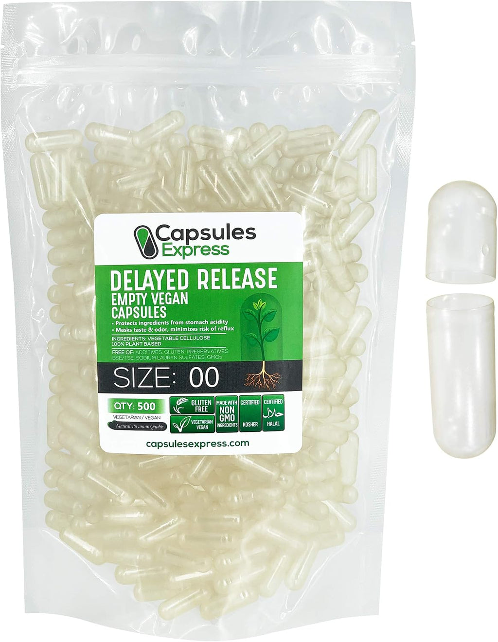 XPRS Nutra Cápsulas Vacías Tamaño 00 Liberación Retardada - 100 Unidades - Cápsulas Veganas Transparentes - Rellenables - DIY