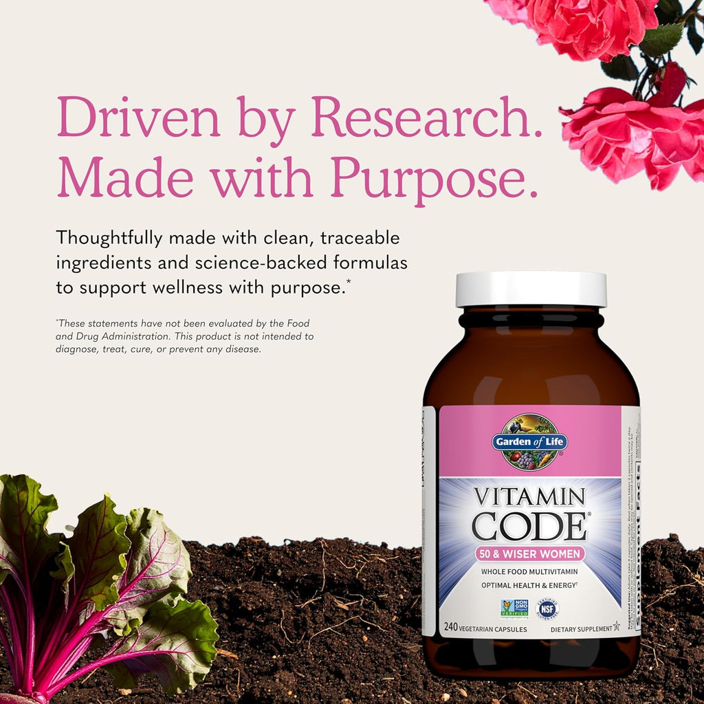 Garden of Life Vitamin Code Women 50 & Wiser Multivitamin – Women's Vitamins with Probiotics, 240 Capsules