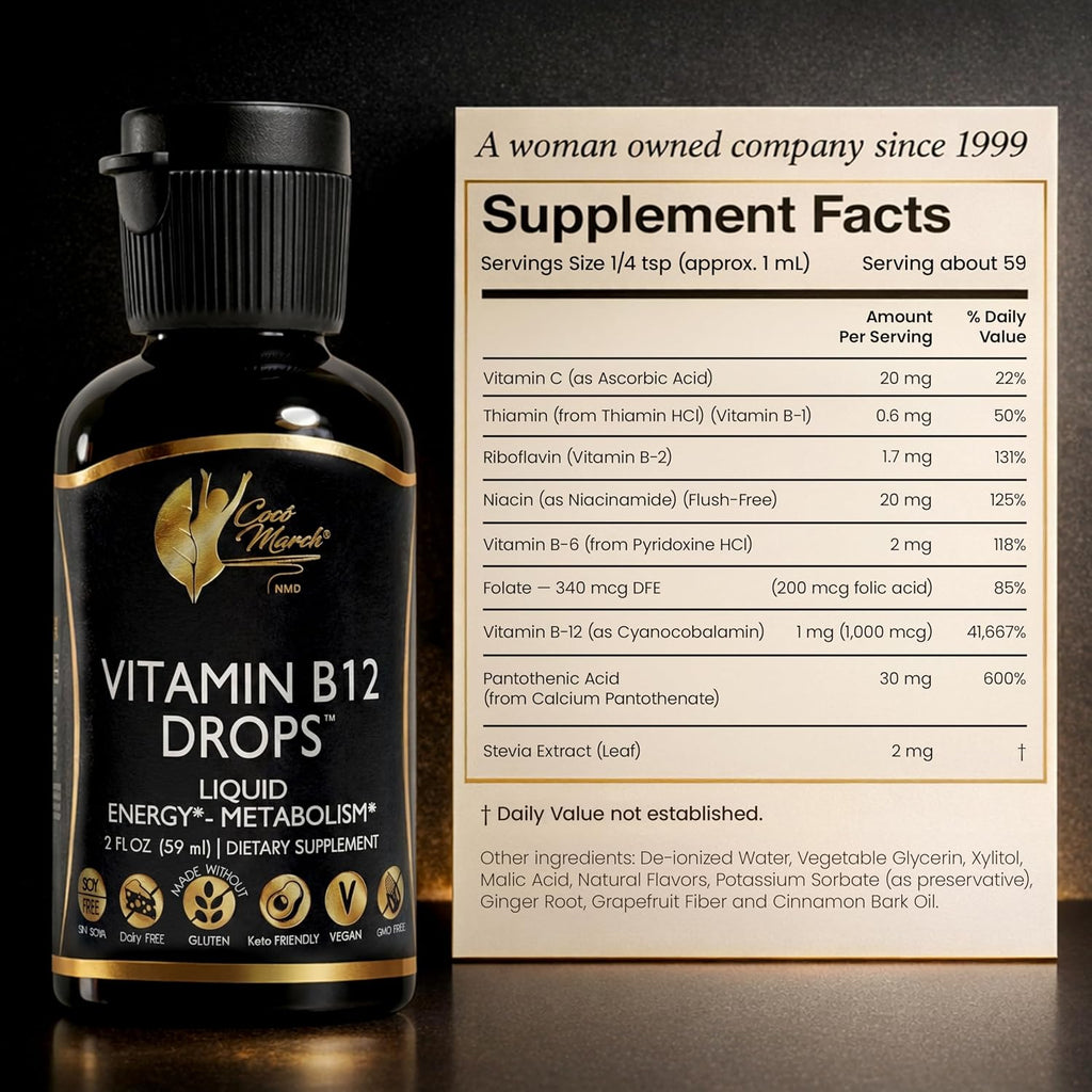 Cocó March N.M.D Liquid Vitamin B12 Drops with B1, B2, B6, B12 & Vitamin C – Energy, Metabolism & Immune Support – Vitamins for Women & Men – Vegan, Gluten Free, Soy & Dairy Free – 2 Fl Oz (59 mL)