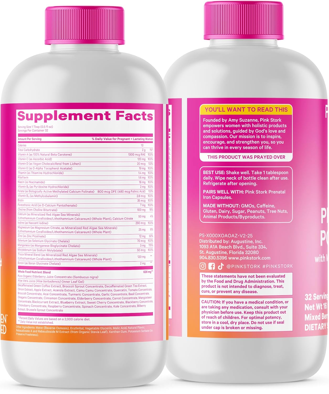 Pink Stork Vitaminas Prenatales Líquidas – Sabor Berry, 32 Porciones