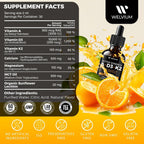 WELVIUM 7-en-1 Gotas Líquidas de Vitamina D3 K2 con Magnesio, 10.000 UI, MK-7, Vitamina A, Calcio, Aceite MCT y Lecitina de Girasol Orgánica