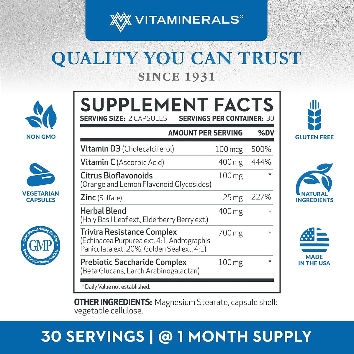 Vitaminerals TRIVIRA - Vitamina C, D3, Zinc, Hierbas y Prebióticos - 60 Cápsulas Vegetales – Image 2