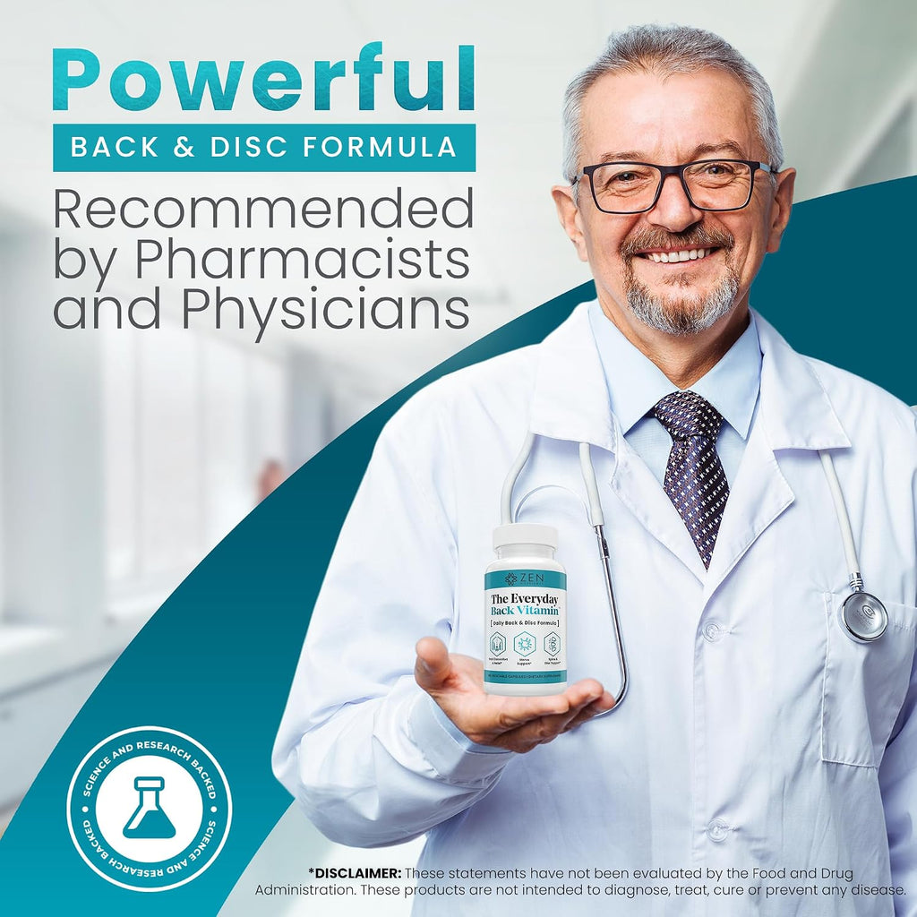 Zen Nutrients The Everyday Back Vitamin - Alivio para la Espalda Baja y Soporte de la Función Nerviosa - Alivio de Espalda, Discos y Nervios con Ácido Alfa Lipoico, Cúrcuma y Glucosamina (60 Cápsulas)