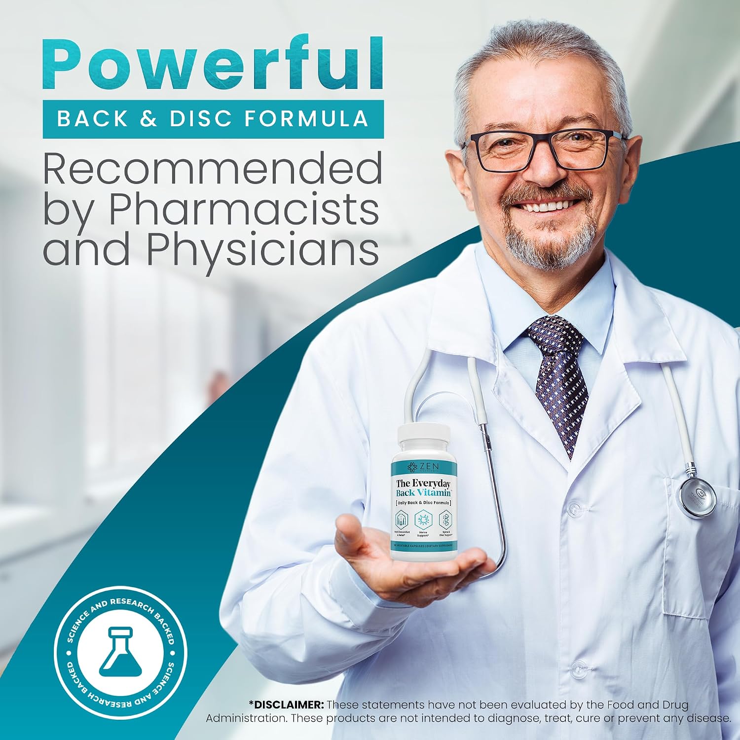 Zen Nutrients The Everyday Back Vitamin - Alivio para la Espalda Baja y Soporte de la Función Nerviosa - Alivio de Espalda, Discos y Nervios con Ácido Alfa Lipoico, Cúrcuma y Glucosamina (60 Cápsulas)