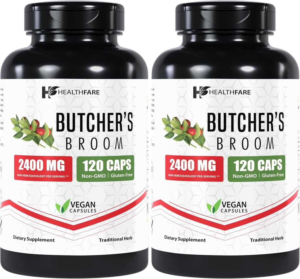 Healthfare Suplemento de Rusco (Butcher's Broom) | 120 Cápsulas Vegetales | Extracto 2400mg