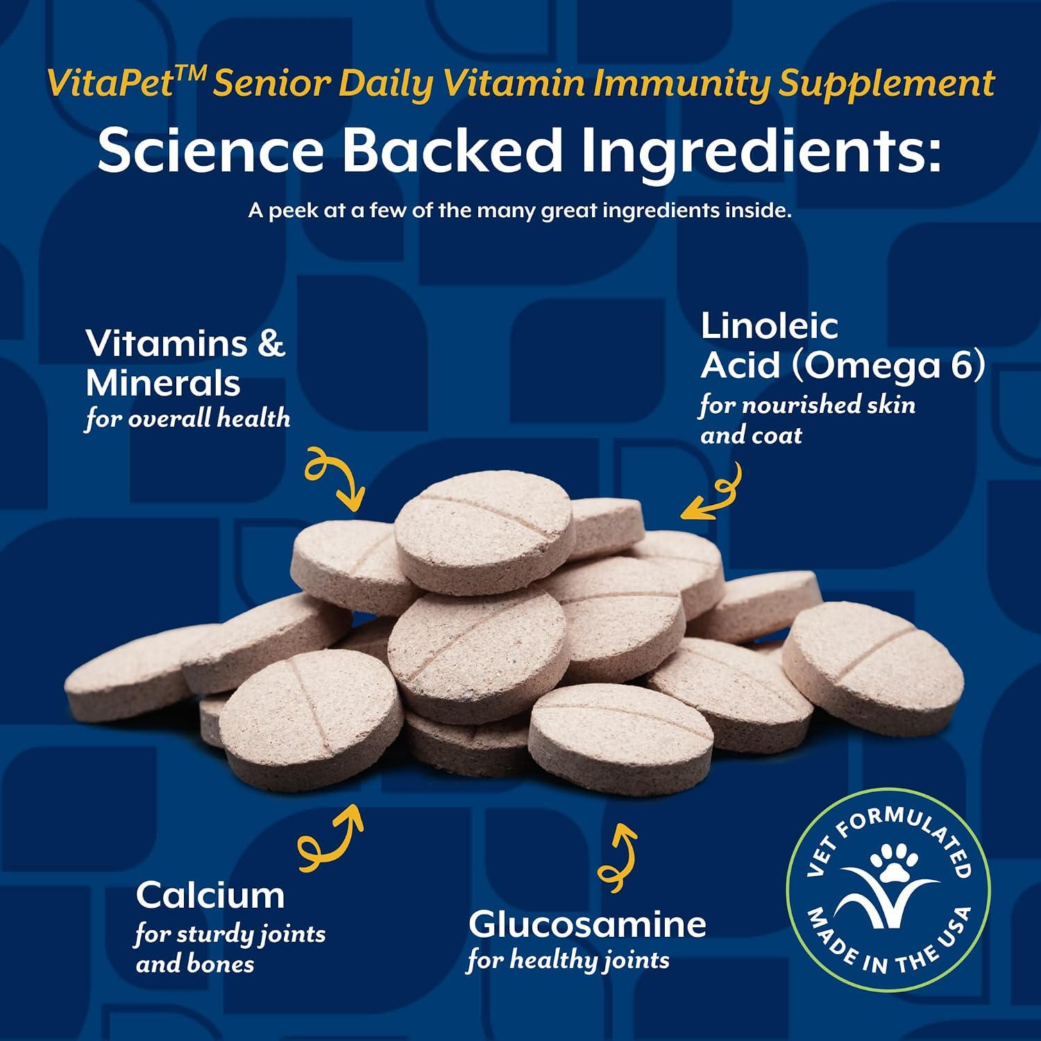 NaturVet VitaPet Senior Daily Vitamins – Multivitamínico para Perros Senior con Glucosamina – 60 Comprimidos de Liberación Prolongada
