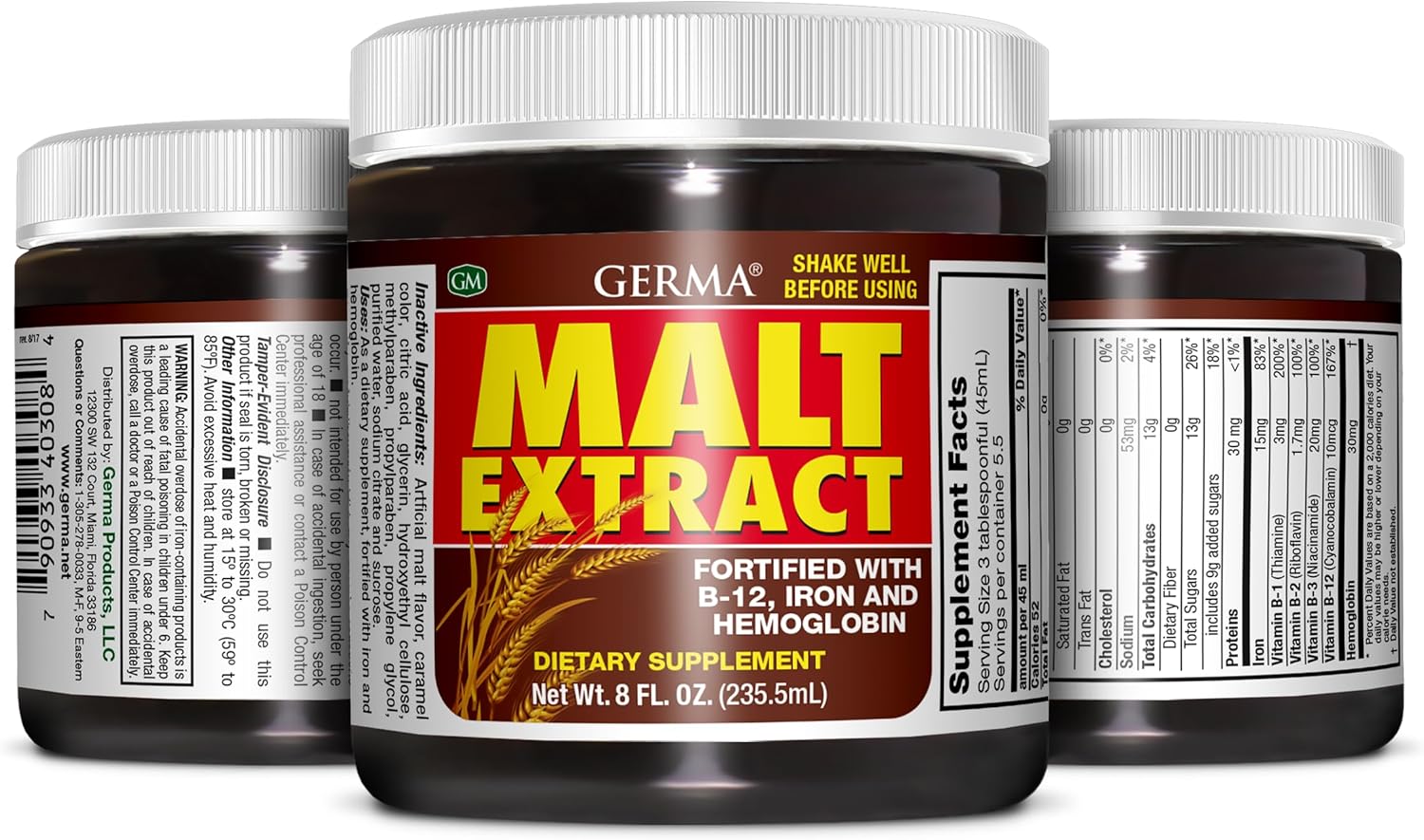 Germa Liquid Malt Extract - Pure Barley Malt Concentrate - 236 ml