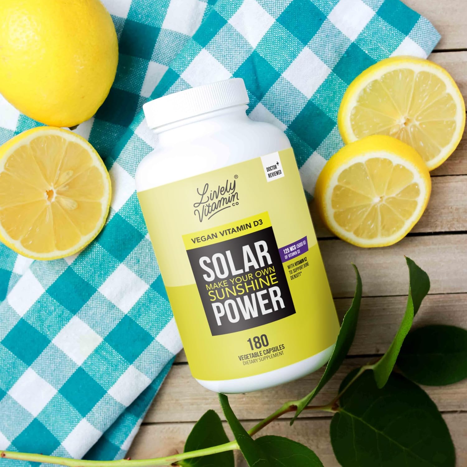 Lively Vitamin Co. Solar Power Vitamina D3 5000 UI con K2 MK-7 MenaQ7, 180 cápsulas