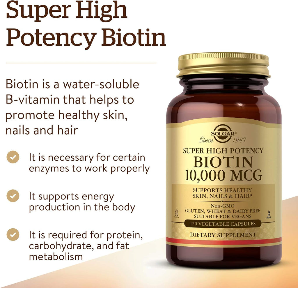 Solgar Biotin 10000 mcg Vegetable Capsules - High Potency - Vegan, Gluten Free - 120 Capsules