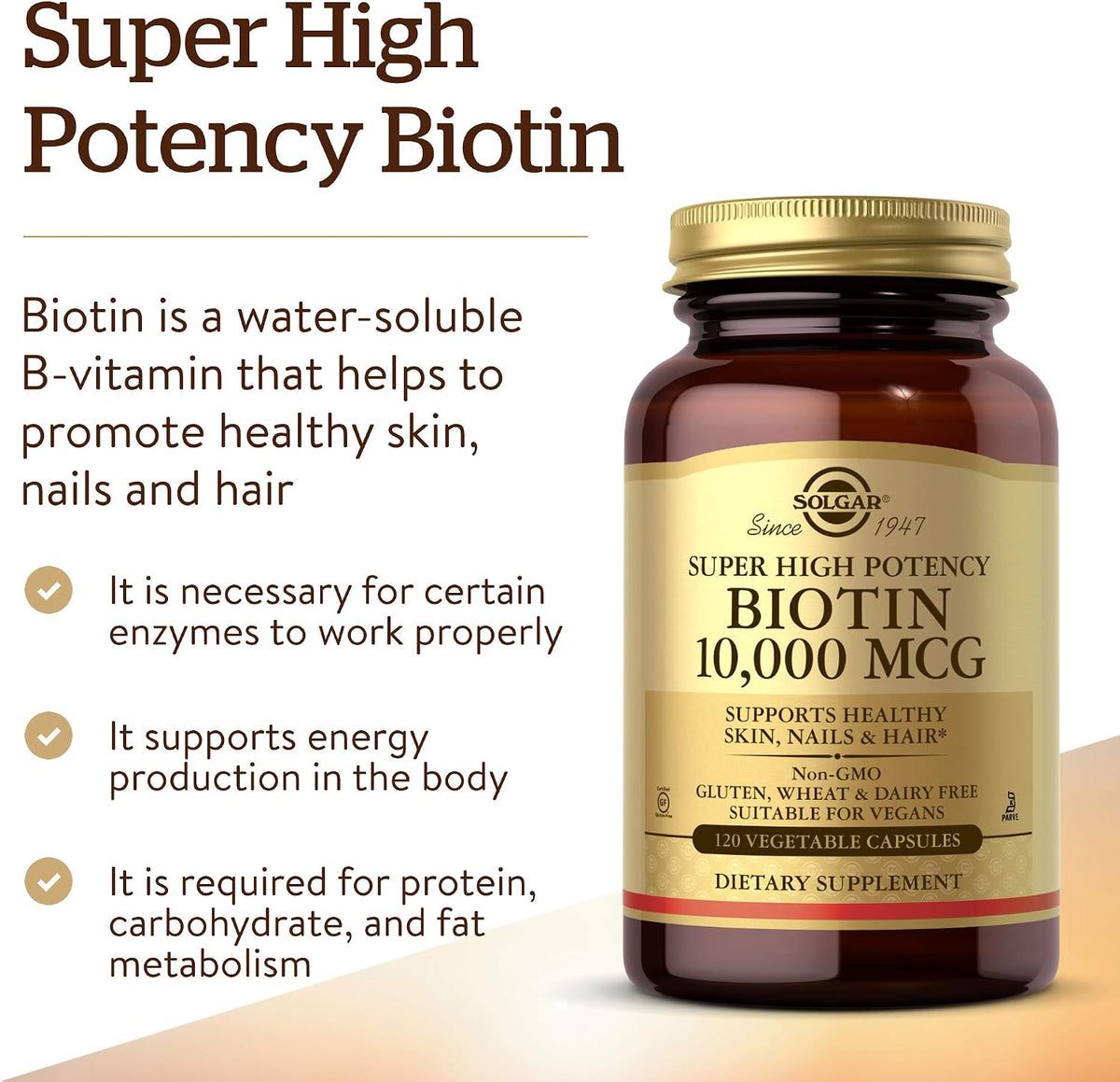Solgar Biotina 10000 mcg Cápsulas Vegetales – Contribuir al funcionamiento normal del sistema nervioso, ya que – Image 3