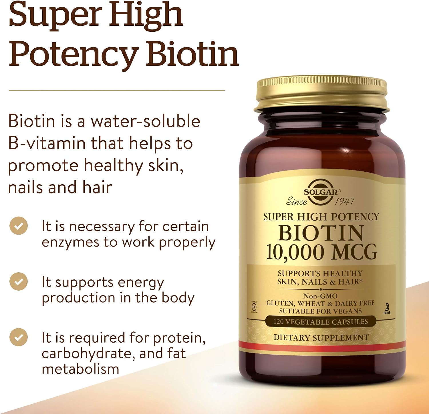 Solgar Biotin 10000 mcg Vegetable Capsules - High Potency - Vegan, Gluten Free - 120 Capsules