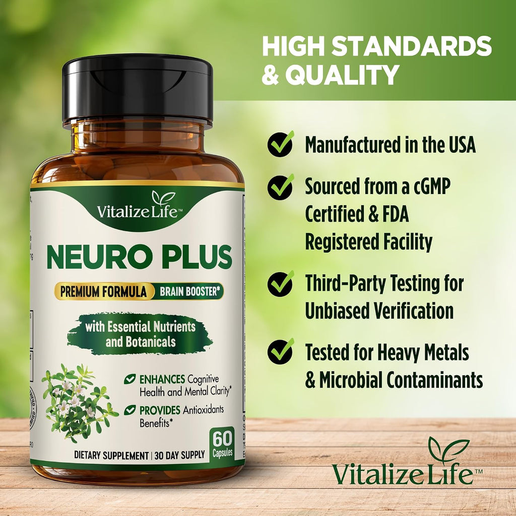 Neuro Plus Brain Supplement - Nootrópico para Memoria, Enfoque y Claridad - 60 Cápsulas