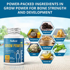 NuBest Grow Power - Calcio, Magnesio, Vitamina D3, B6, Zinc, Fósforo y Multivitamínico para Huesos Fuertes y Salud General, Mayores de 10 años - 1 Mes