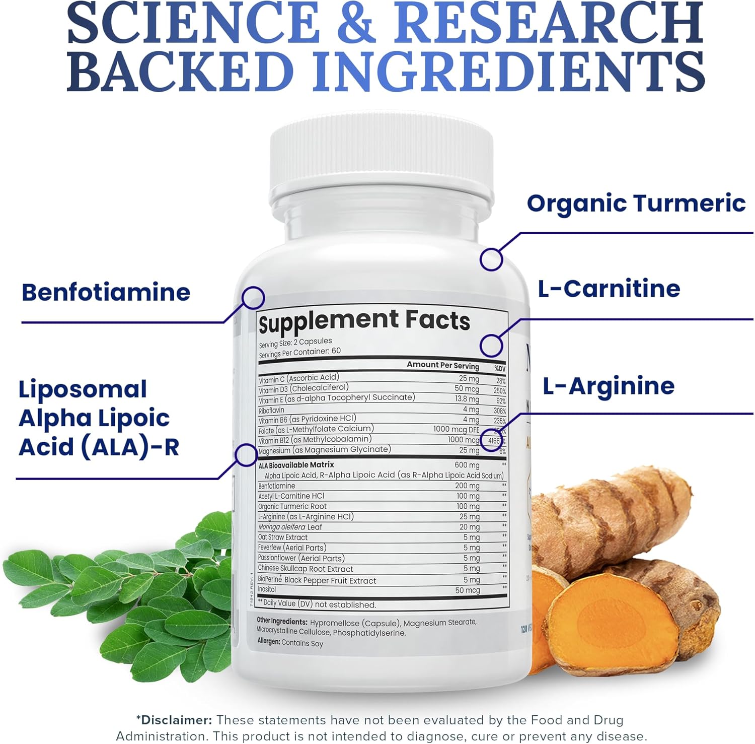 Zen Nutrients NeuraZenX - Suplemento de Apoyo Nervioso con Ácido Alfa Lipoico, Benfotiamina, L-Carnitina y Cúrcuma