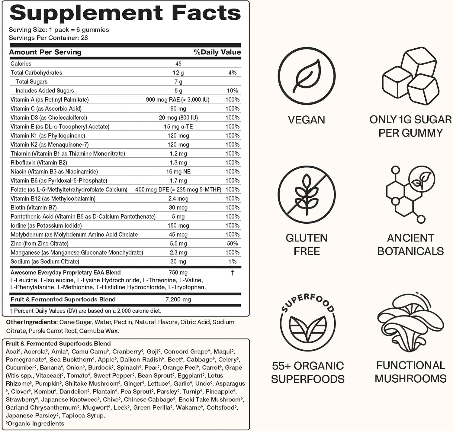 Awesome Everyday Essential Daily Nutrition Gummies – Gominolas Nutricionales Diarias con Aminoácidos Esenciales, Vitaminas, Minerales y Superalimentos Fermentados