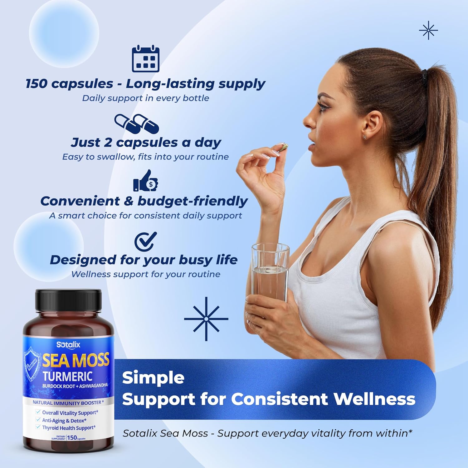 Sotalix Sea Moss Cápsulas con Ashwagandha, Cúrcuma y Complejo Mineral - 150 Cápsulas