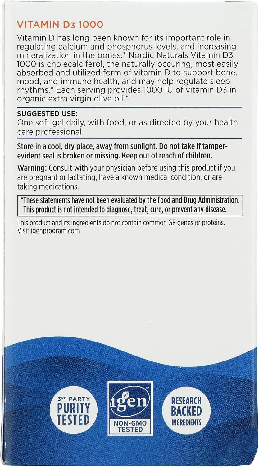Nordic Naturals Vitamina D3 1000 IU - 120 Cápsulas blandas