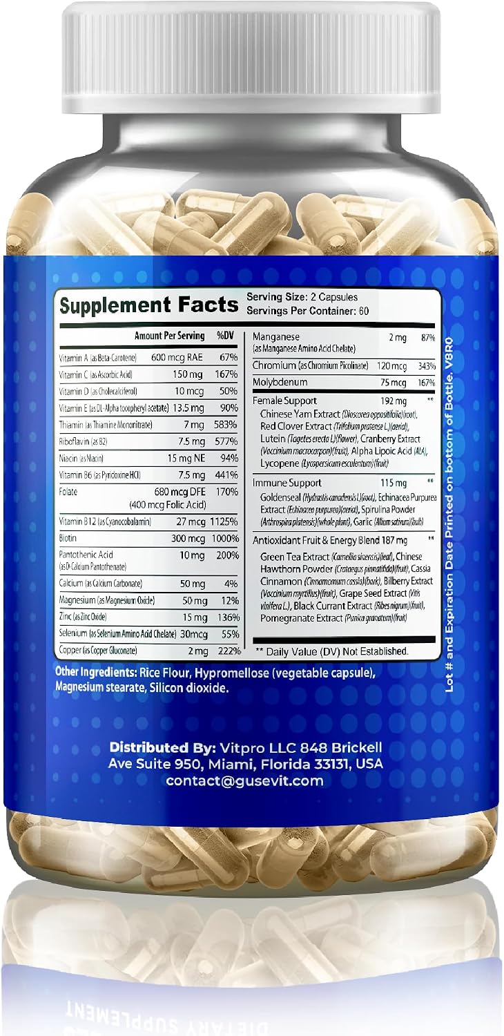 Multivitamínico para Mujeres 37 en 1 con Vitaminas C, D3, Ácido Fólico, Complejo B, Biotina, Zinc y Más – 120 Comprimidos
