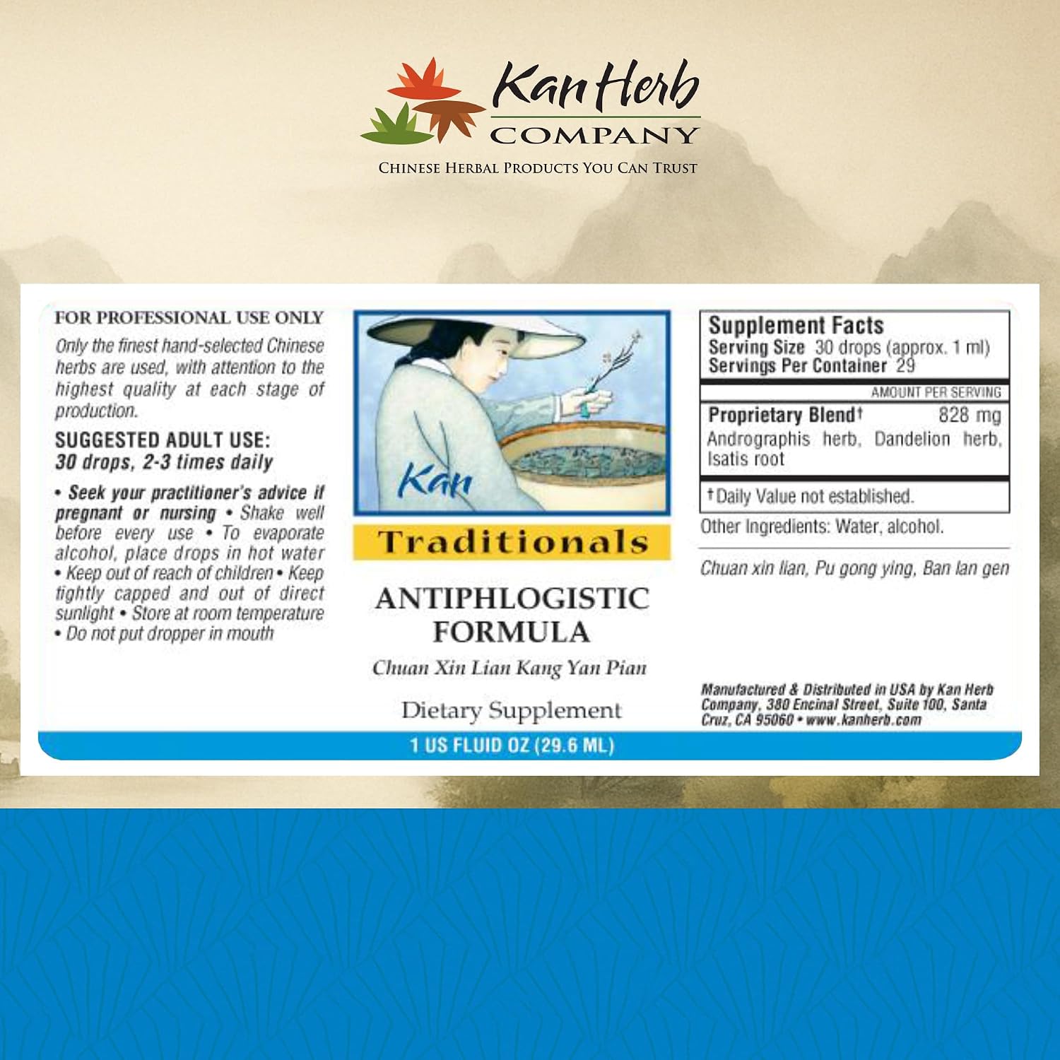 Kan Herbs Company Antiphlogistic Formula – Mezcla Herbal Tradicional China para Apoyar el Equilibrio Térmico y la Comodidad Pulmonar y Digestiva, Extracto Líquido, 1 fl oz (30 ml)
