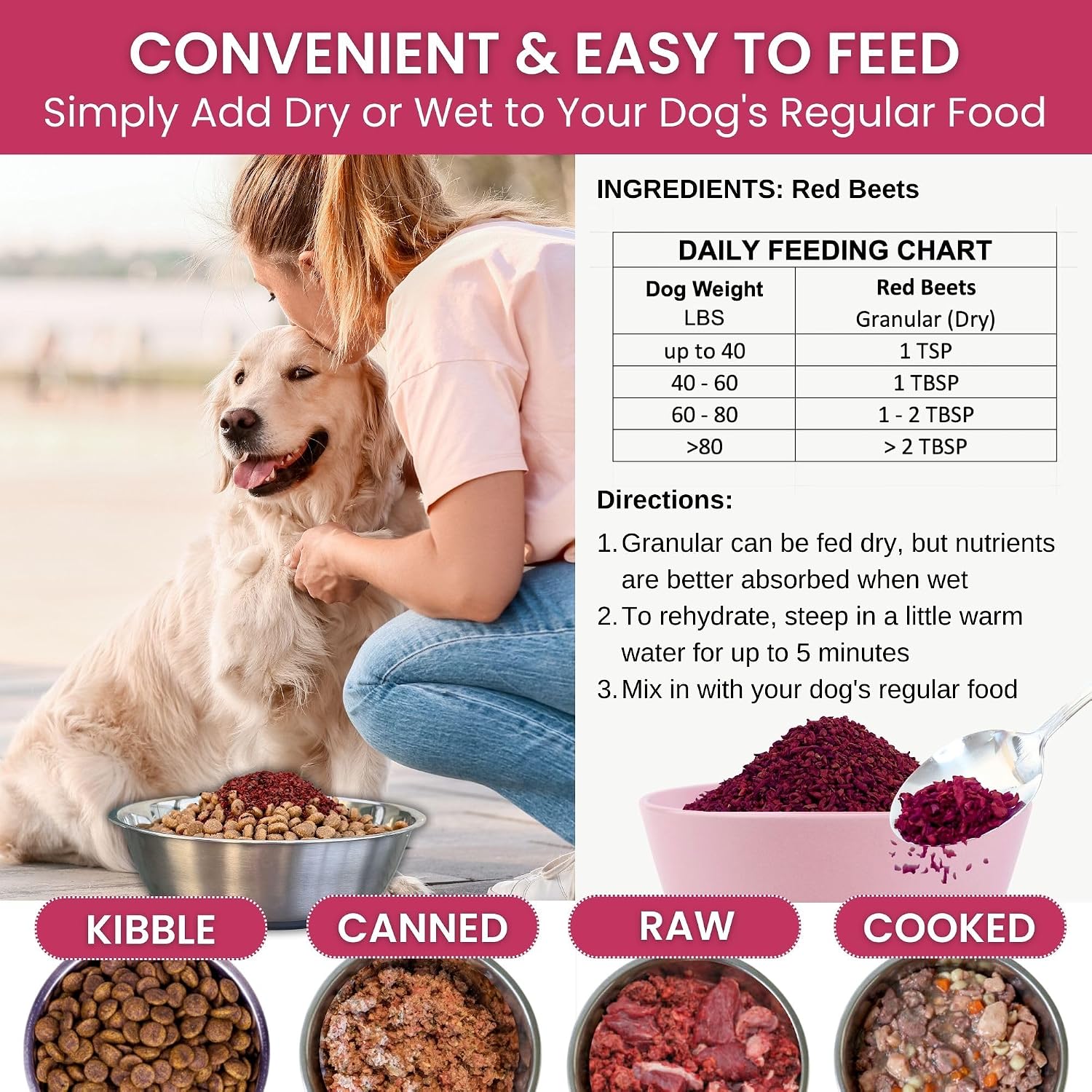 Olewo Remolacha Roja para Perros Granulado – Complemento Alimenticio para Apoyo Interno, Sensibilidad de la Piel y Equilibrio General, Fibra Prebiótica y Nutrientes de Alimentos Integrales, 623 g