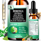 Moringa Drops – Extracto Líquido Puro de Moringa Oleifera con Soursop, Sea Moss, Aceite de Semilla Negra, Quercetina y Cúrcuma | Suplemento Superfood Multimineral y Vitaminas