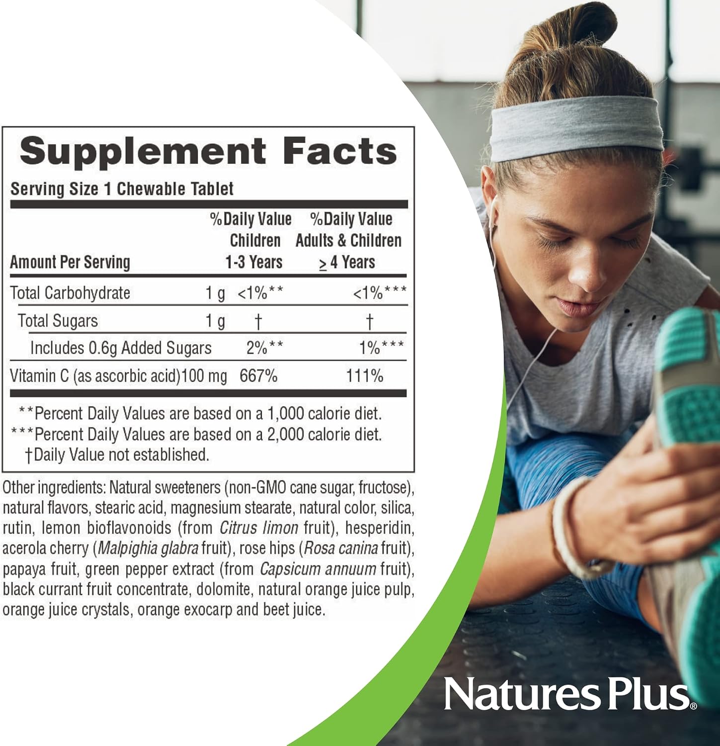 NaturesPlus Orange Juice Jr. Vitamina C 100 mg - 180 Comprimidos Masticables - Apoyo Inmunitario