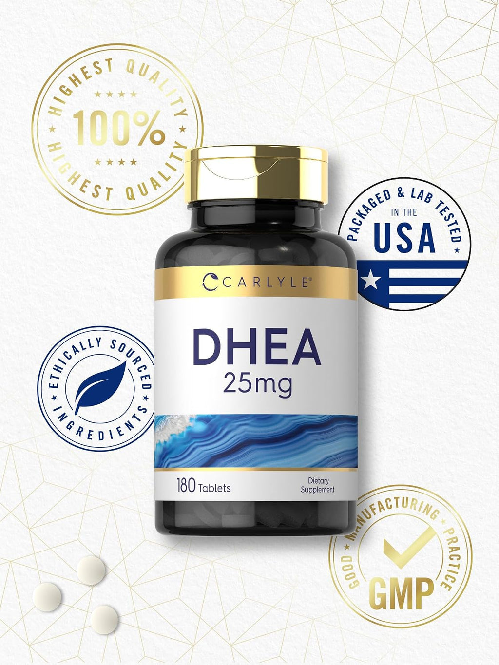 Carlyle DHEA 25 mg 180 Comprimidos | Suplemento para Mujeres y Hombres