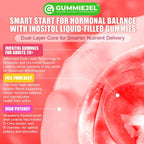 Inositol Gummies con Aceite de Onagra para Mujeres - 40:1 Myo-Inositol 2000mg & D-Chiro Inositol 50mg con Vit D3 B6 B12 y Zinc, Sin Azúcar, Vegano (60 unidades)