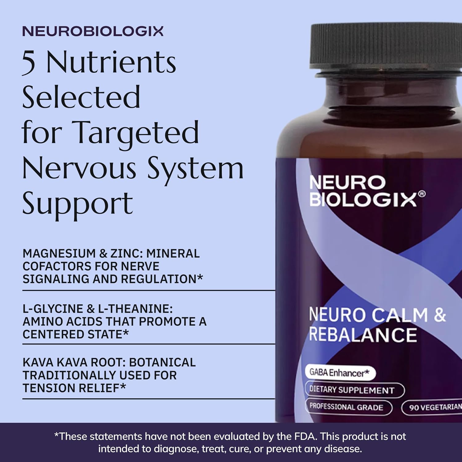Neurobiologix Neuro Calm & Rebalance - Complejo de L-teanina, Magnesio, Zinc y Kava Kava - 60 Cápsulas