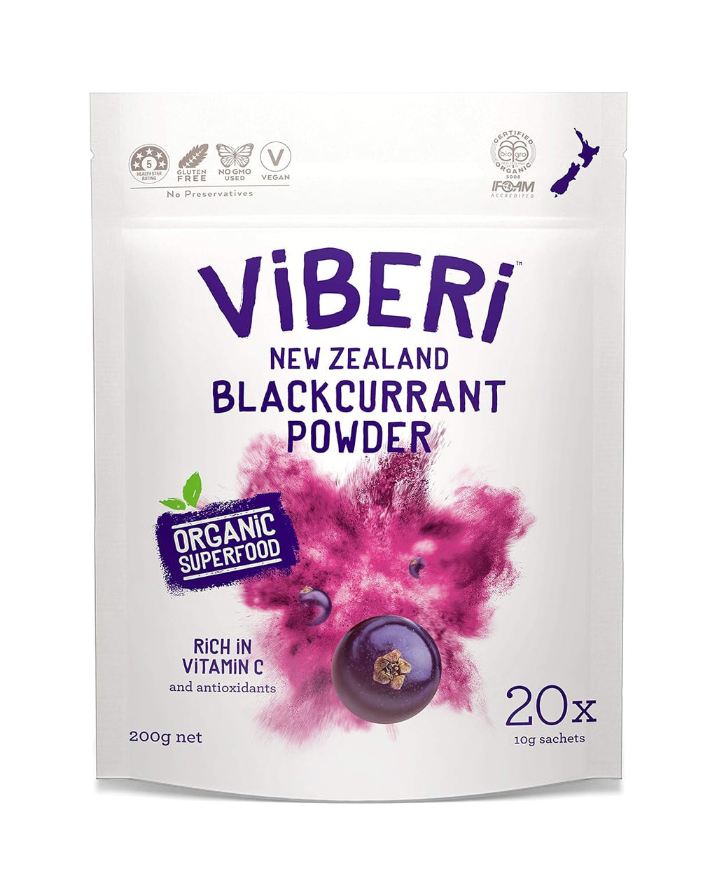 ViBERi Polvo de Grosella Negra Orgánica - 200g (20 Sobres)
